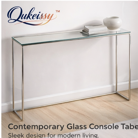Qukeissy™ Contemporary Glass Console Table, Glass console table, Modern console table, Sleek furniture, Contemporary table, Entryway furniture